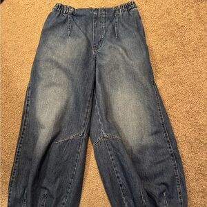 We The Free Blue Denim Elastic Waist Balloon Jeans XS 28”-32” waist, 28” inseam